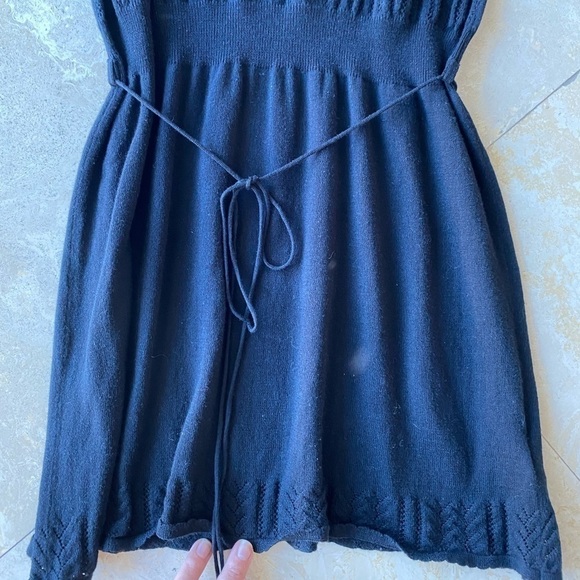 Charlotte Tarantola Black Knit Spaghetti Strap Dress w/ buttons and waist tie M - Picture 7 of 8